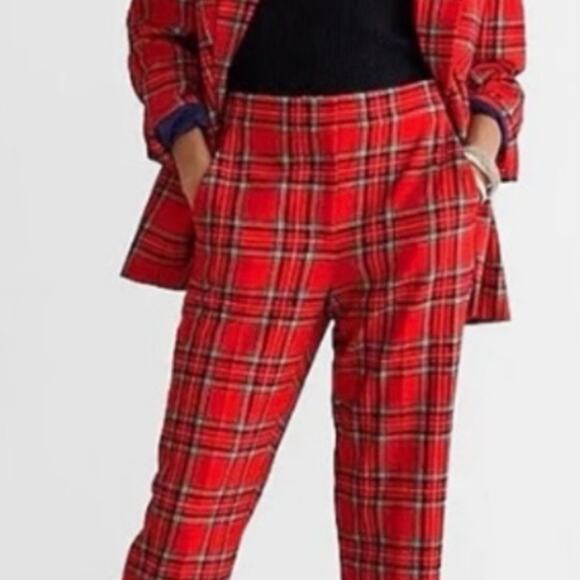 J.Crew Red Plaid Wool Blend High Rise Cameron Size 2 Straight Dress Pants - Picture 1 of 9